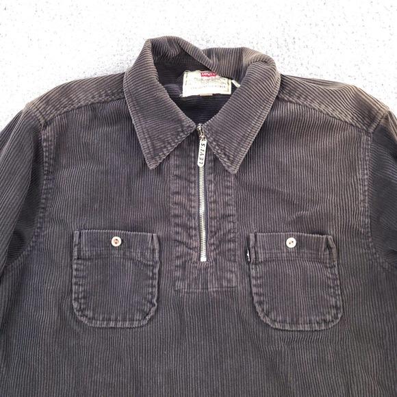 Vintage Levi's Corduroy Shirt Womens Large Black Thick Jacket Grunge 1/4 Zip - Picture 2 of 16